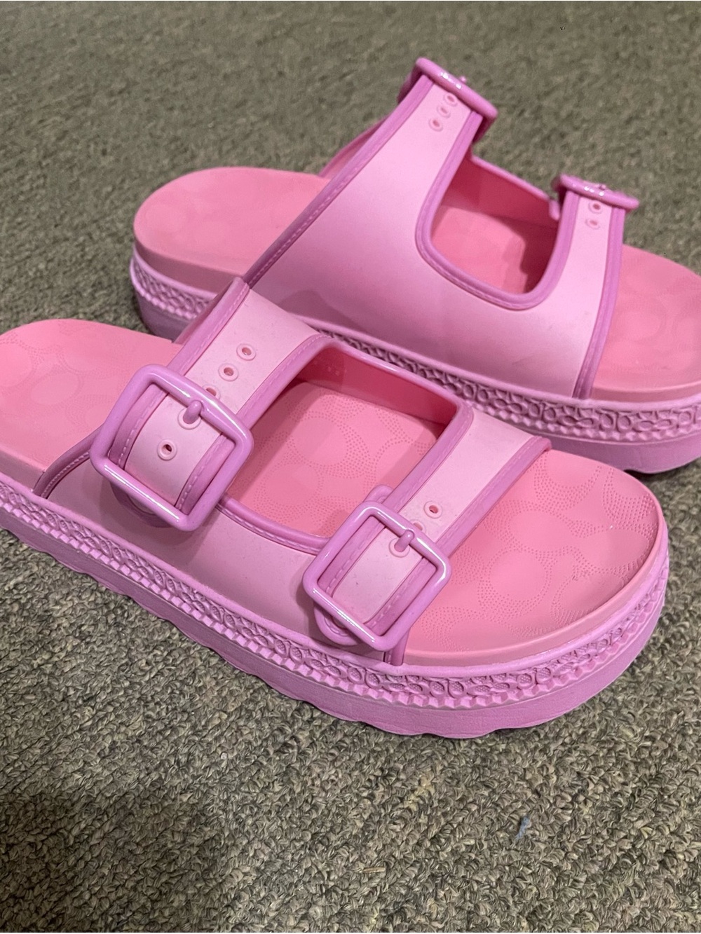 Coach Lainey Pink Double-Buckle Platform Slide Sandals